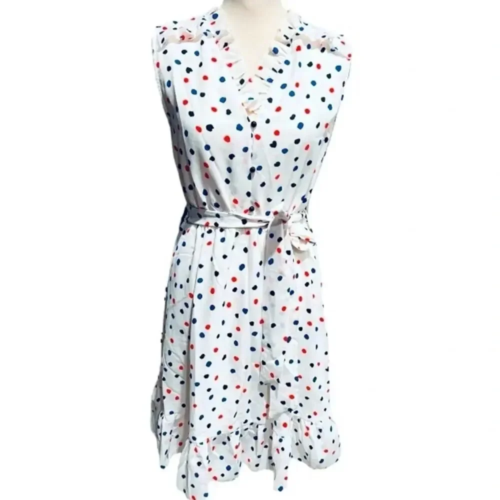 Molly Bracken Veil Print Dress White with Polkadots (black,red,blue) Size S